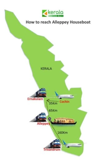 How to Reach Alleppey Houseboat Map